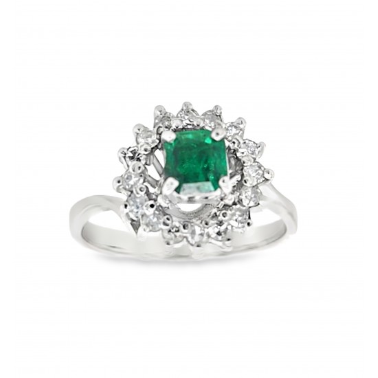 Pre Owned 18ct White Gold Emerald and Dimond Cluster Ring ZA462